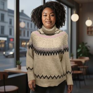 a new day Cream and Pink Turtleneck Sweater